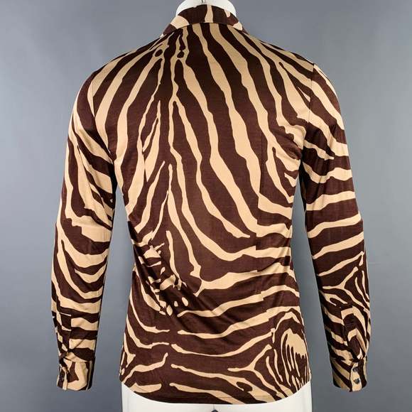 DOLCE & GABBANA Tan Brown Animal Print Silk Long Sleeve Shirt - Picture 3 of 7